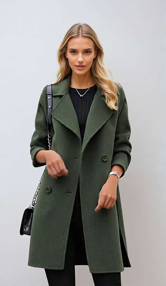 Elthia | Women's Double-Breasted Long Coat with Wide Lapels