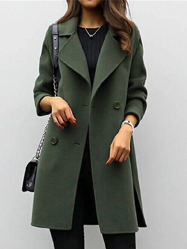Elthia | Women's Double-Breasted Long Coat with Wide Lapels