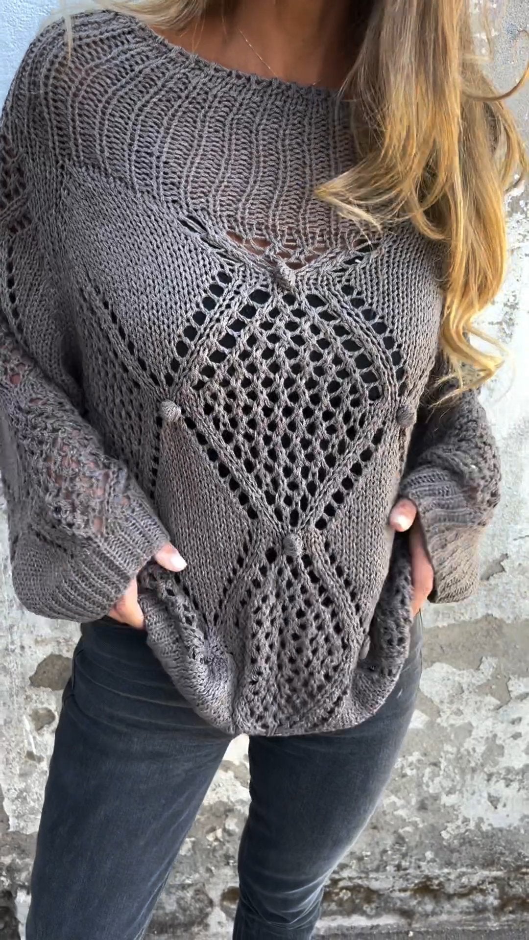 Ealhswith | Women’s Round Neck Knitted Top with Hollow Detailing