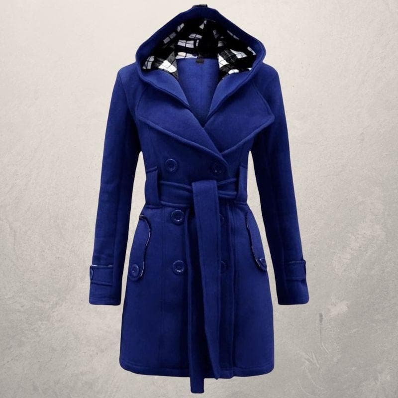 Jehanna | Women's Cotton Trench Coat with Belt and Hood – Double-Breasted Slim Fit Winter Coat