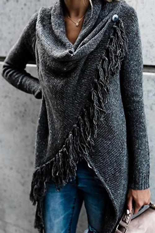 Celindra | Long Asymmetric Sweater with Trendy Fringes – Effortlessly Stylish