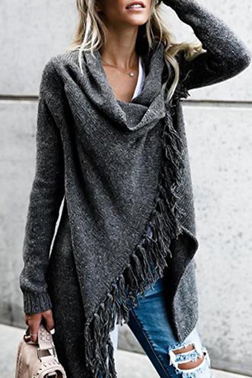 Celindra | Long Asymmetric Sweater with Trendy Fringes – Effortlessly Stylish