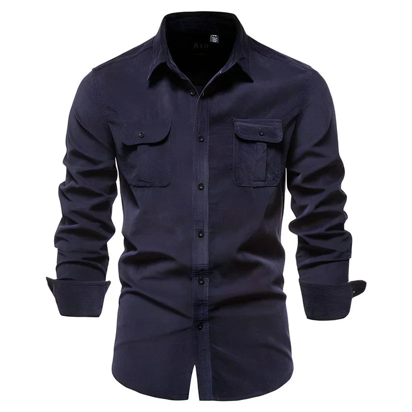 Kalli | Men's Classic Tailored Buttoned Cotton Shirt with Chest Pockets