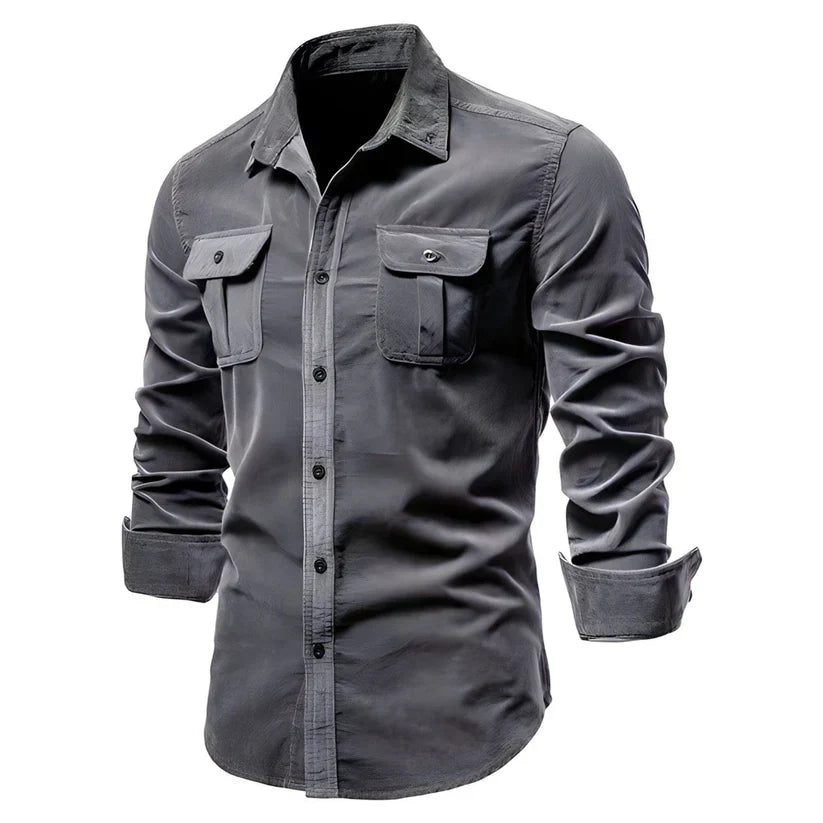 Kalli | Men's Classic Tailored Buttoned Cotton Shirt with Chest Pockets