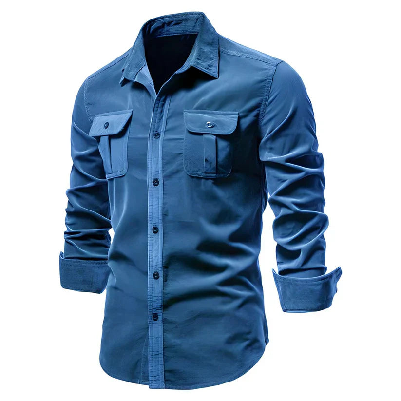 Kalli | Men's Classic Tailored Buttoned Cotton Shirt with Chest Pockets