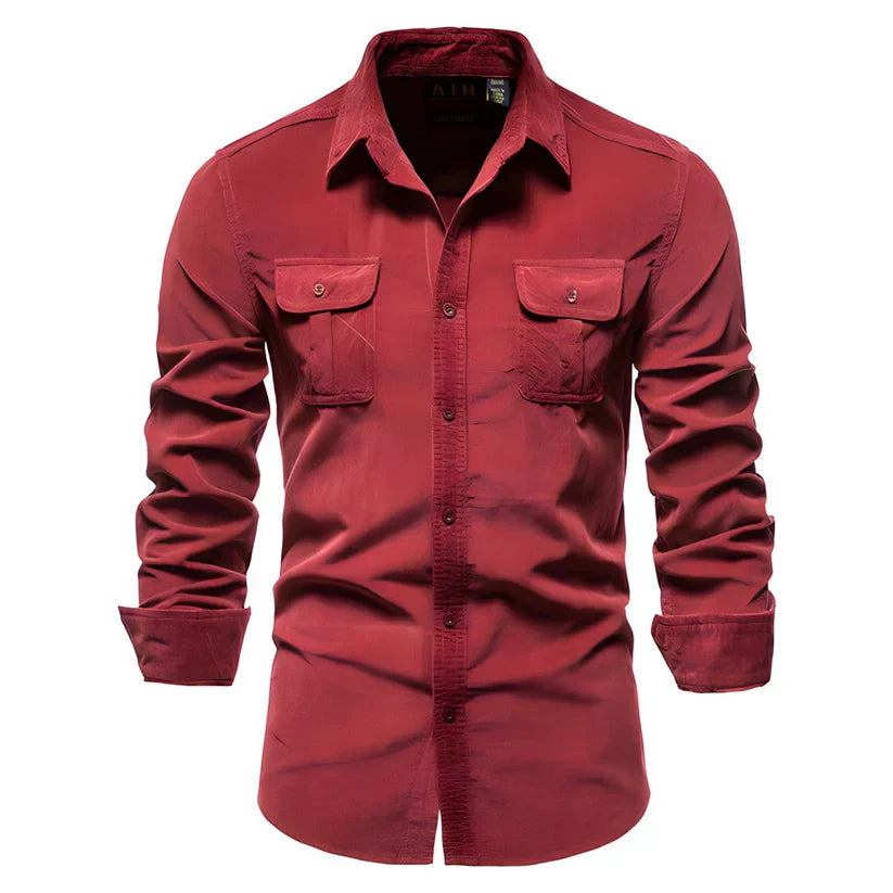 Kalli | Men's Classic Tailored Buttoned Cotton Shirt with Chest Pockets