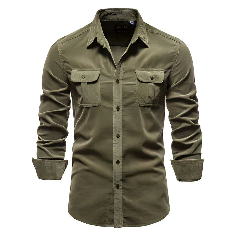 Kalli | Men's Classic Tailored Buttoned Cotton Shirt with Chest Pockets