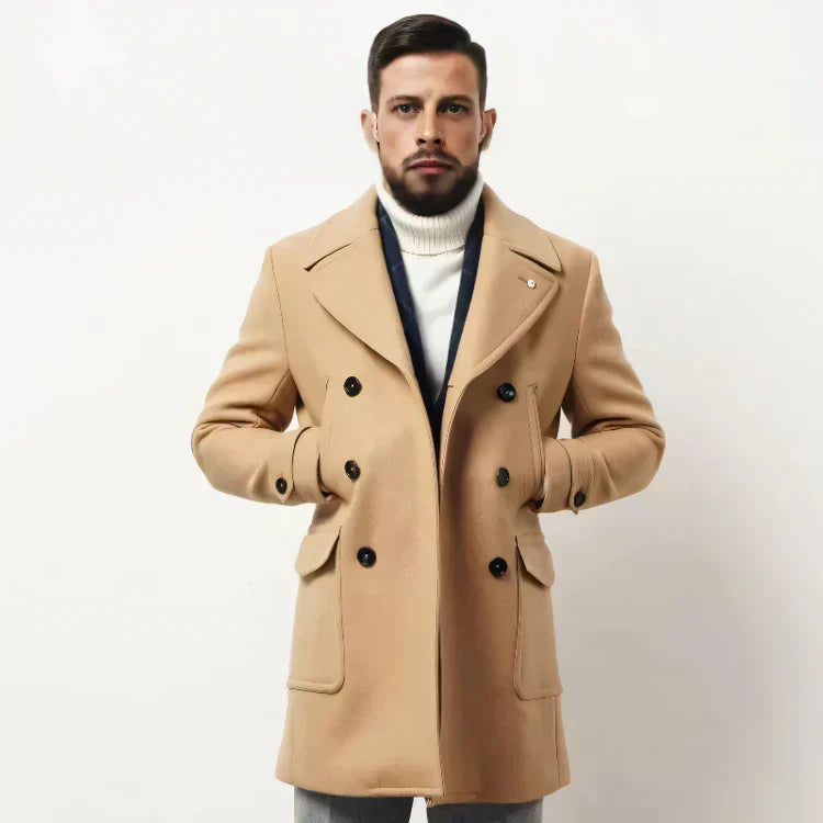 Eckhart | Men's Double-Breasted Trench Coat with Elegant Notch Collar and Side Pockets