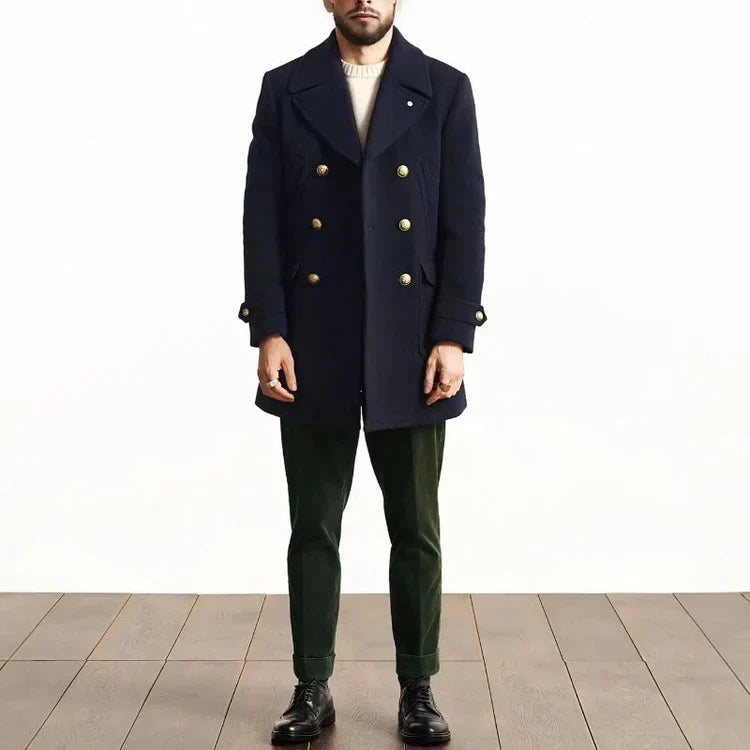 Eckhart | Men's Double-Breasted Trench Coat with Elegant Notch Collar and Side Pockets