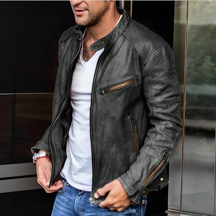 Eberhard | Men's Classic Zipped Motorcycle Jacket – Multi-Pocket Design for Ultimate Style & Functionality