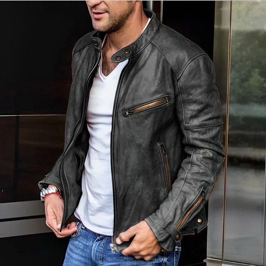 Eberhard | Men's Classic Zipped Motorcycle Jacket – Multi-Pocket Design for Ultimate Style & Functionality