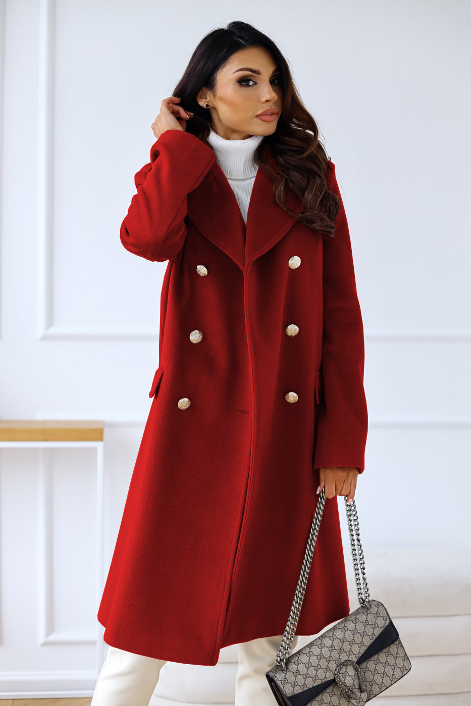 Marina | Women’s Long Buttoned Trench Coat with Lapel Collar