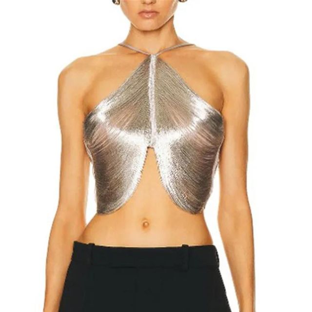 Belmina | Women's Metallic Halterneck Cross-Front Party Top