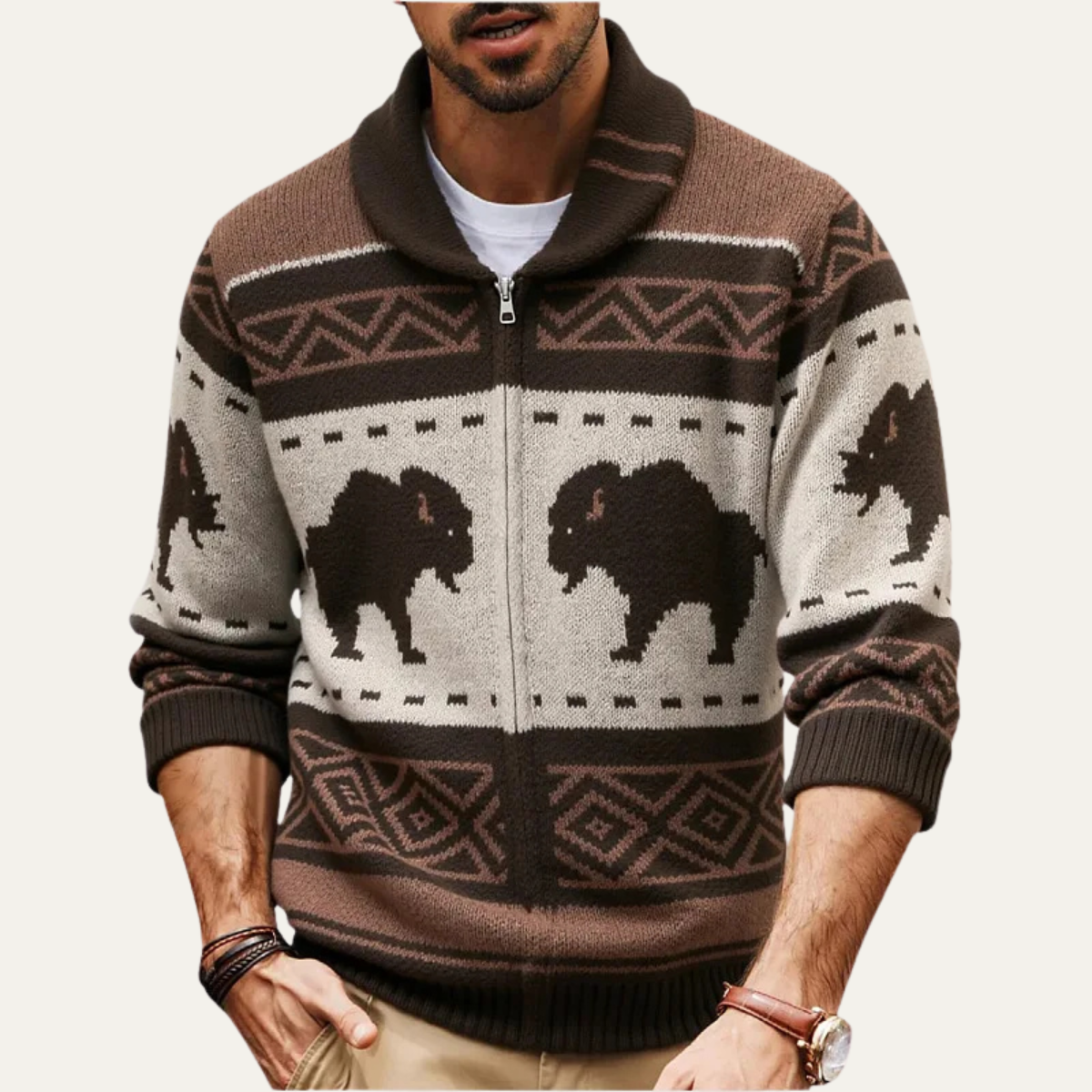 The St Andrews Men's Retro Buffalo Print Winter Cardigan