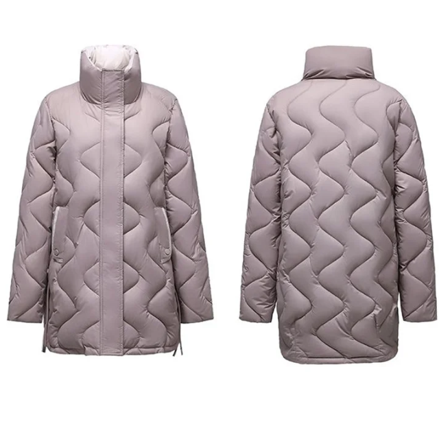 Daglinde | Long Puffer Jacket with High Collar and Zip Closure