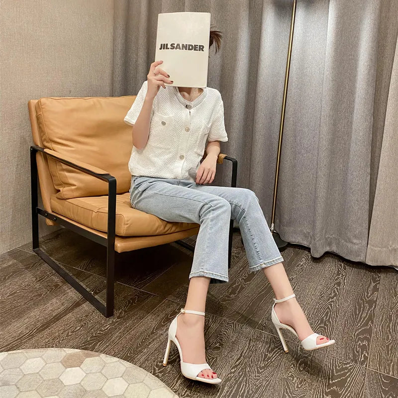 Leofwyn | Women’s Sparkling Square Toe Buckle Strap High Heel Sandals