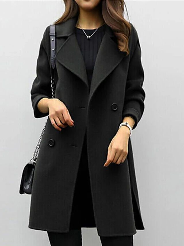 Elthia | Women's Double-Breasted Long Coat with Wide Lapels