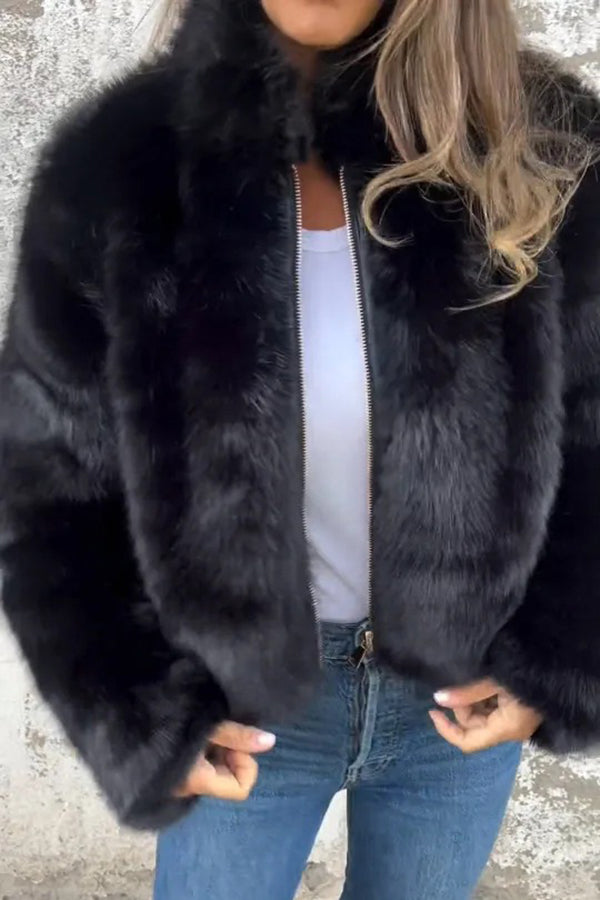Earnhild | Women’s Faux Fur Turtleneck Jacket with Zip Closure