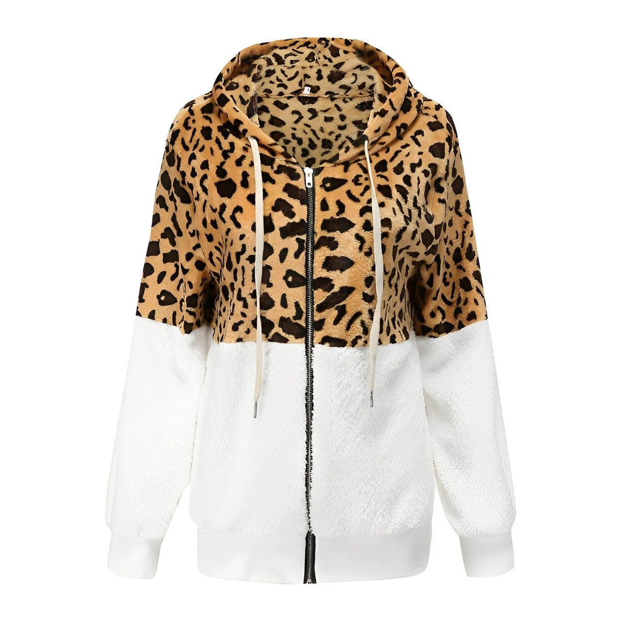 Liesel | Women’s Leopard Print Hoodie Jacket – Fleece, Patchwork Design, Stylish & Warm