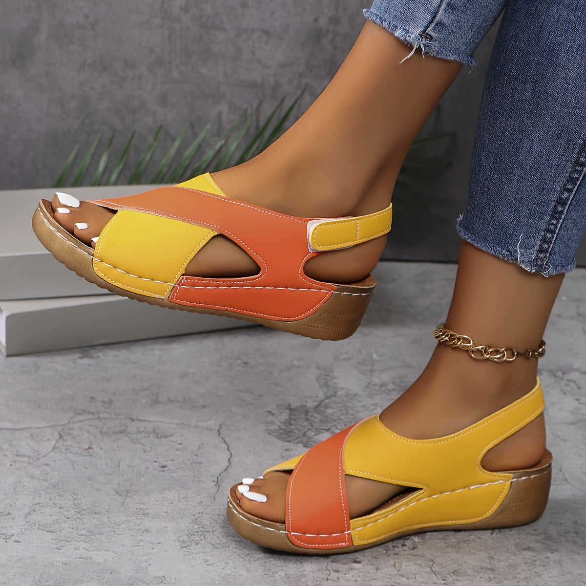 Josela | Women’s Two-Tone Platform Open Toe Sandals with Back Velcro Sling Strap