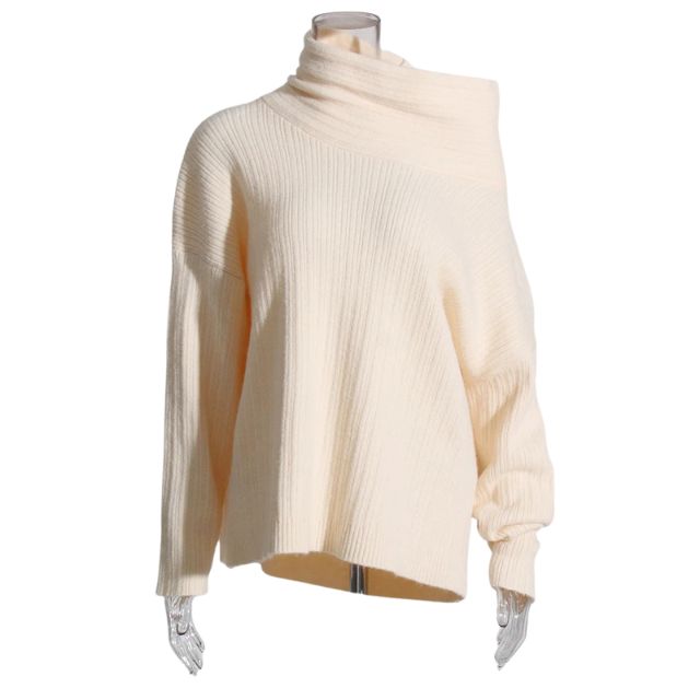 Sivora | Women's Ribbed Knit Sweater with Asymmetric Collar – Timeless & Cosy