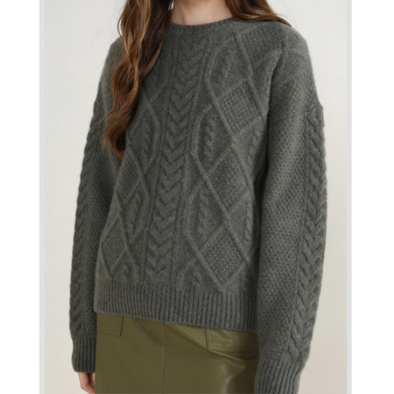 Fidelian | Women's Spiral Pattern Knit Sweater with Round Neck and Relaxed Fit