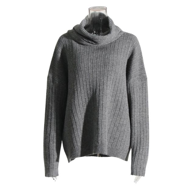 Sivora | Women's Ribbed Knit Sweater with Asymmetric Collar – Timeless & Cosy