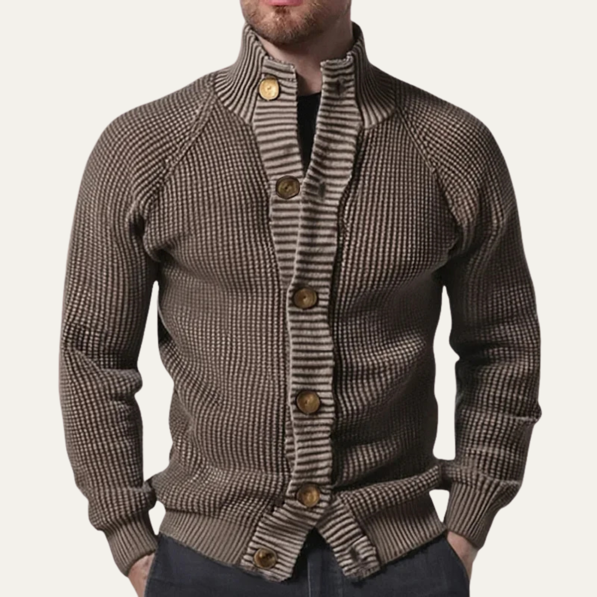The Pozzuoli Men’s Chunky Knit Button Up Cardigan with Stand Collar