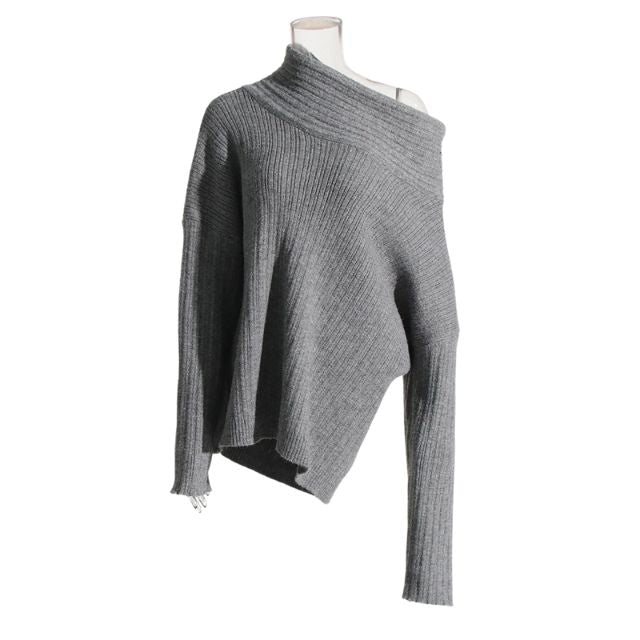 Sivora | Women's Ribbed Knit Sweater with Asymmetric Collar – Timeless & Cosy