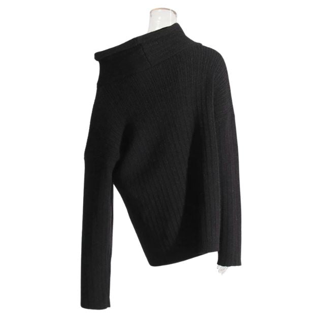 Sivora | Women's Ribbed Knit Sweater with Asymmetric Collar – Timeless & Cosy