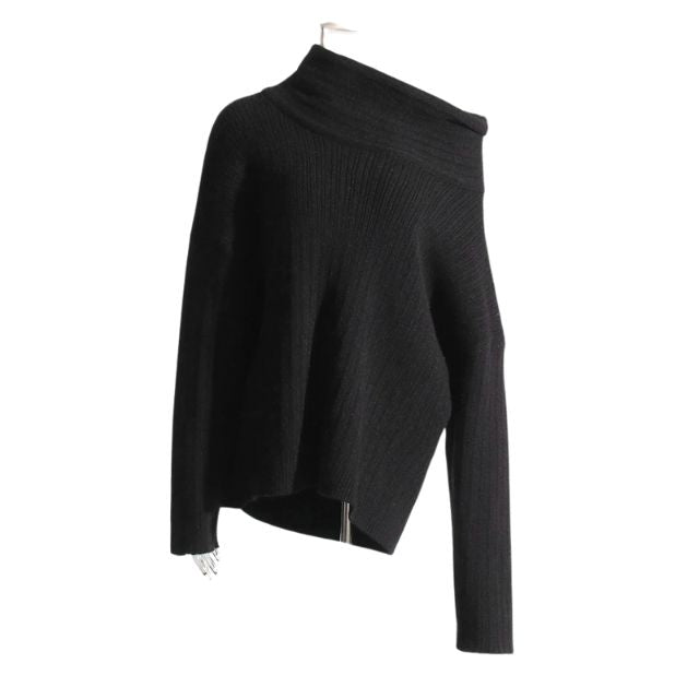 Sivora | Women's Ribbed Knit Sweater with Asymmetric Collar – Timeless & Cosy