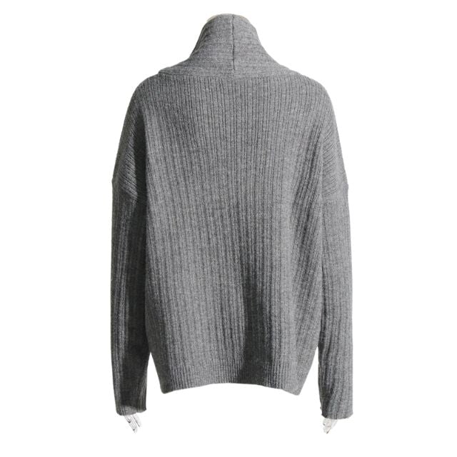 Sivora | Women's Ribbed Knit Sweater with Asymmetric Collar – Timeless & Cosy