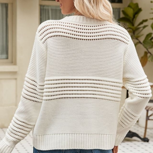 Rovina | Elegant Plain Knit Sweater with Cut-Out Detail – Stylish & Trendy