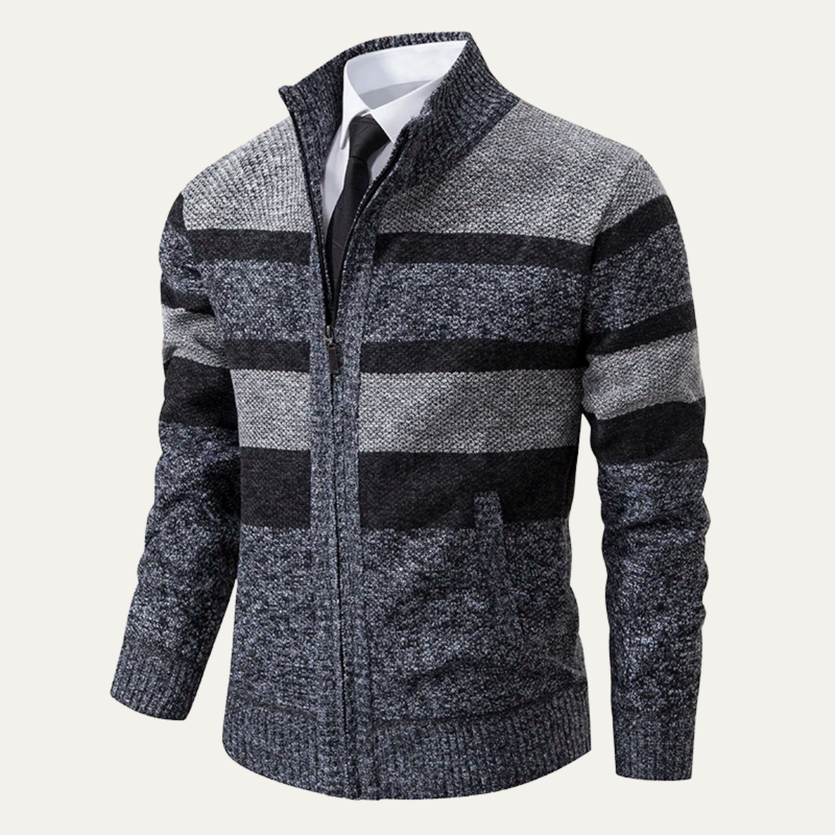 The Viareggio Men’s Knit Warm Striped Zip Cardigan
