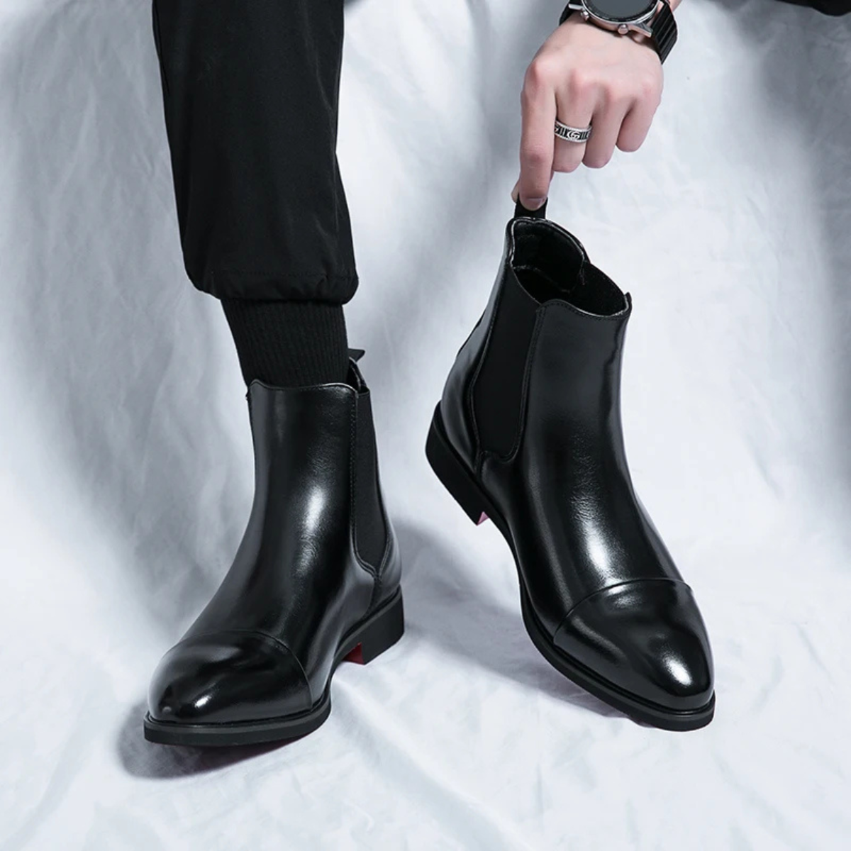 The Rossano Men’s Formal Leather Chelsea Boots with Red Sole