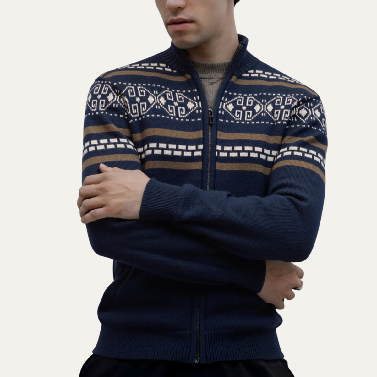 The Chepstow Men's Patterned Knit Zip Up Winter Cardigan