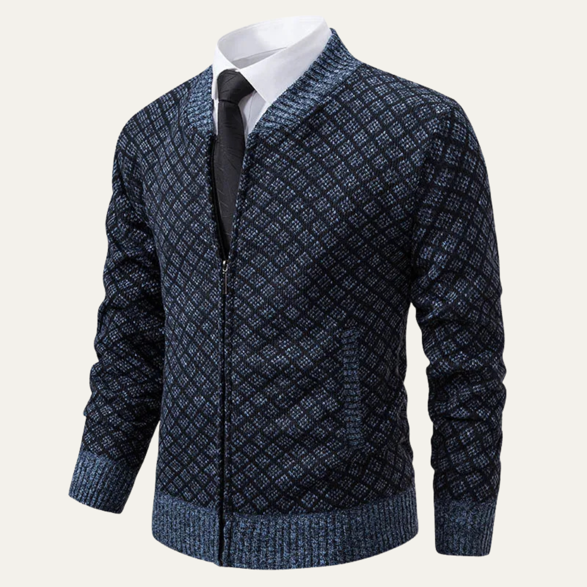 The Bibbona Men’s Knitted Diamond Pattern Zip Up Cardigan