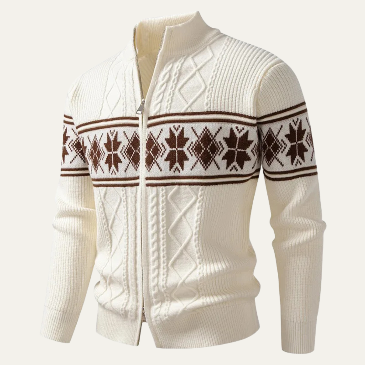 The Cisternino Men’s Nordic Zip Winter Cardigan with Classic Pattern