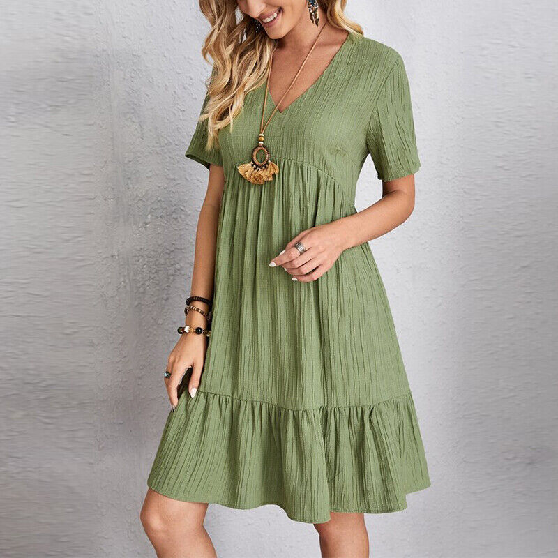 Wren | Women's Boho Summer Mini Dress with V Neck and Short Sleeves
