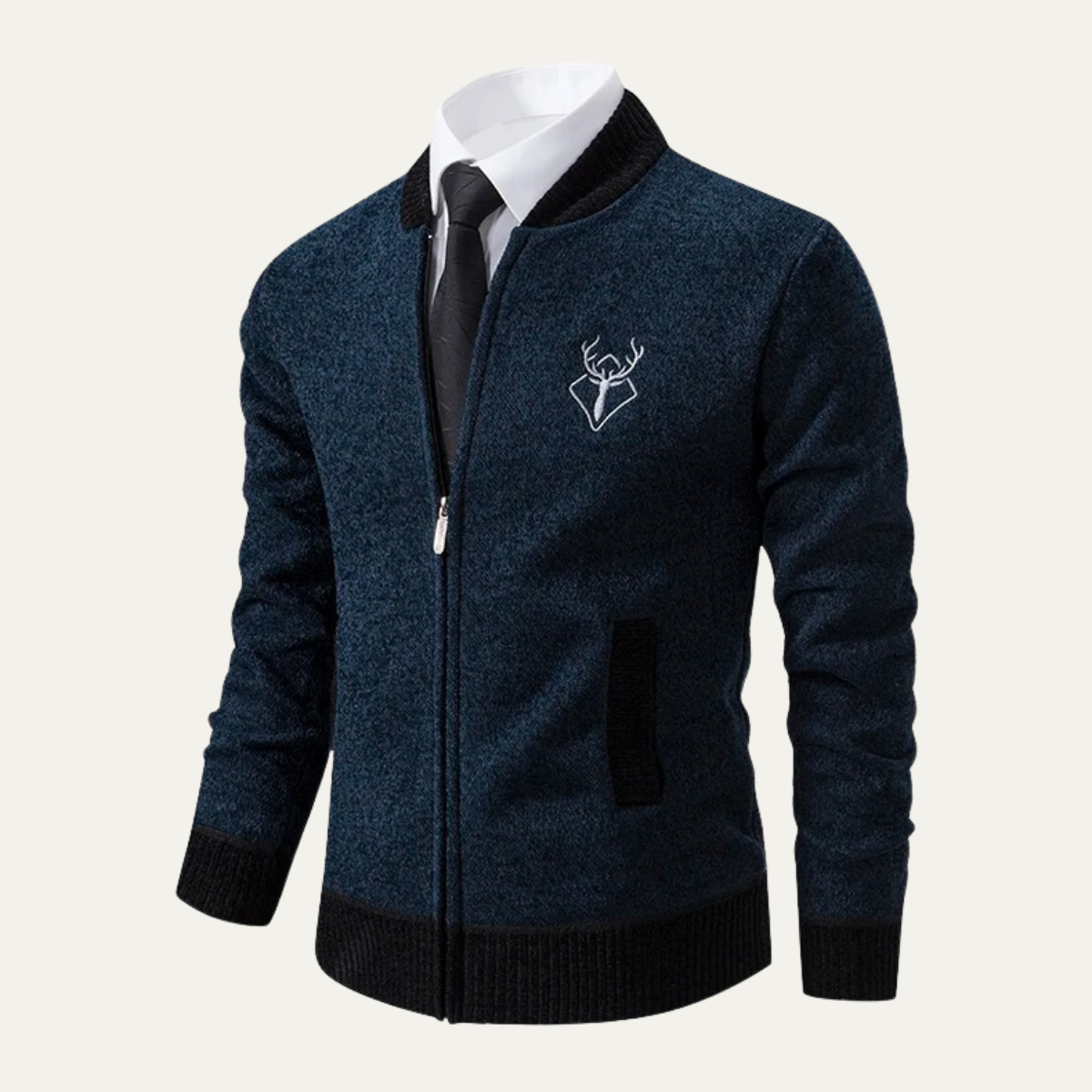 The Clapham Men's Embroidered Smart Knit Zip Cardigan
