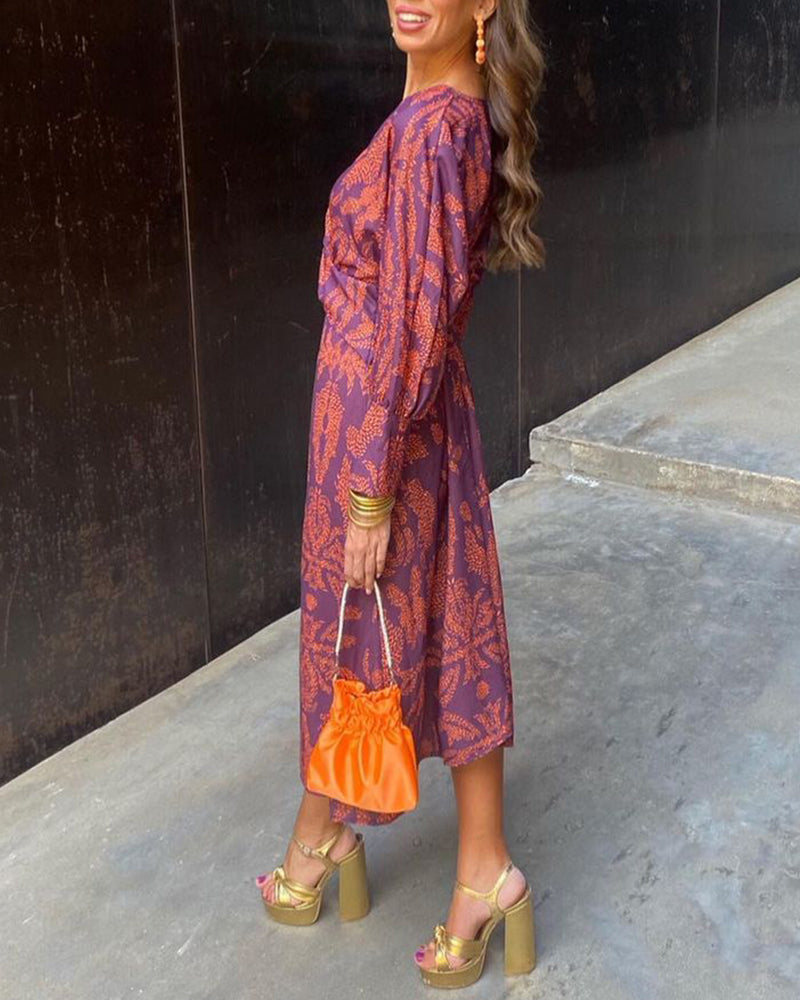 Virginia | Women's Elegant V-Neck Twisted Waist Long Sleeve Maxi Dress
