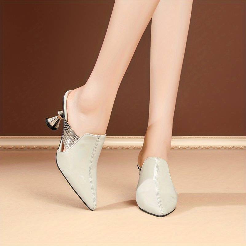 Lioren | Women’s Pointed Toe Slip-On Mules – Chic Metal Heel Office & Party Shoes