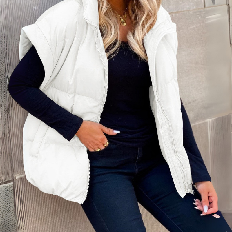 Theresa | Women’s Short Padded Winter Vest with Stand-Up Collar – Full Zip Sleeveless Gilet