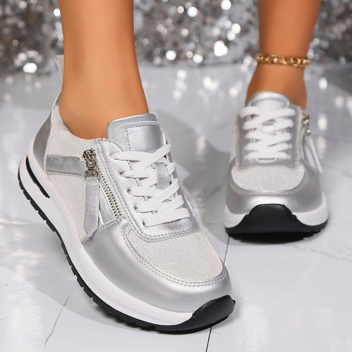 Grace | Women's Premium Lace-Up Side Zip Fashion Sneakers – Stylish & Comfortable