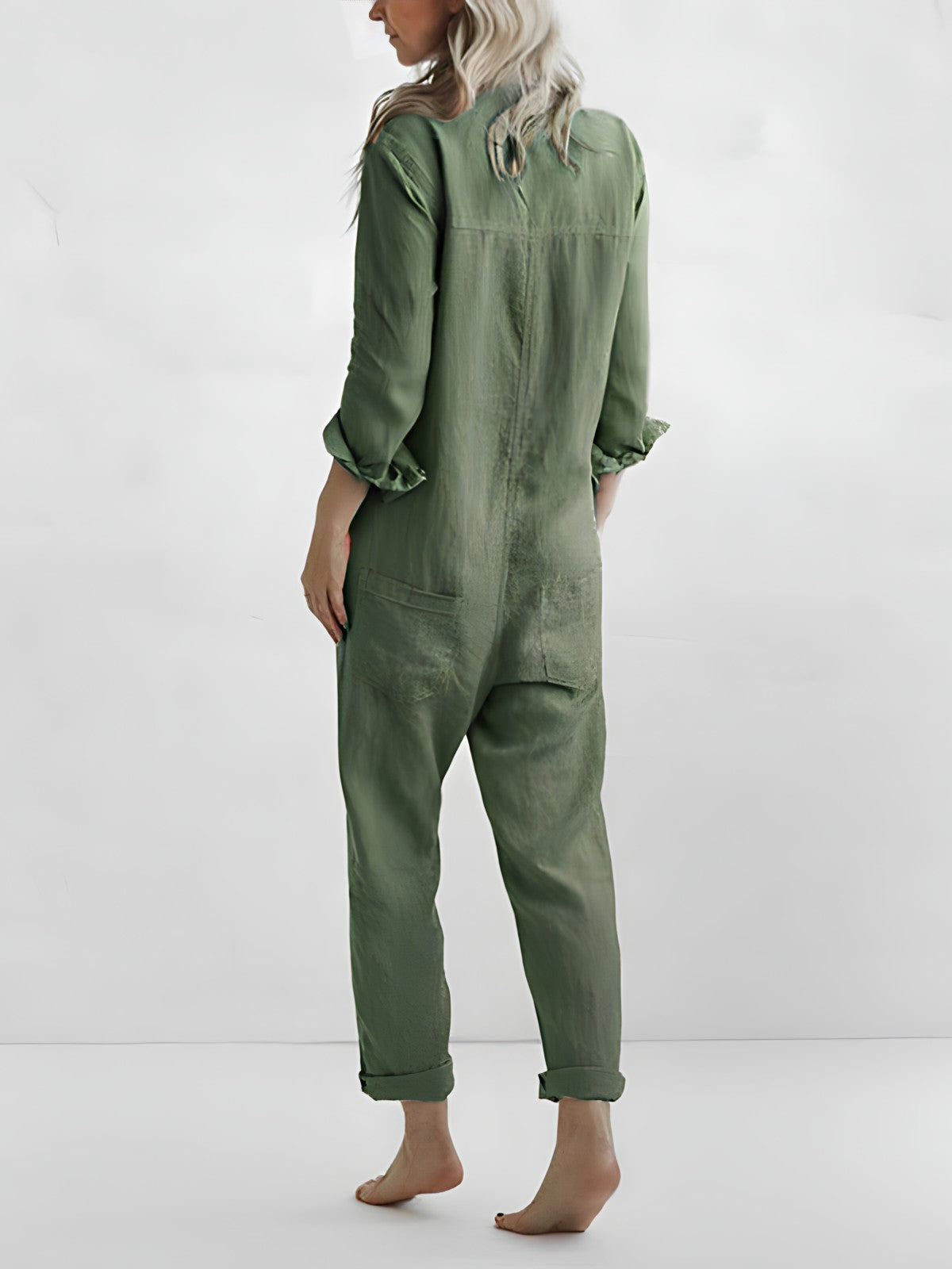 Vivia | Women's Loose Fit Long Sleeve Buttoned Jumpsuit with Chest & Back Pockets