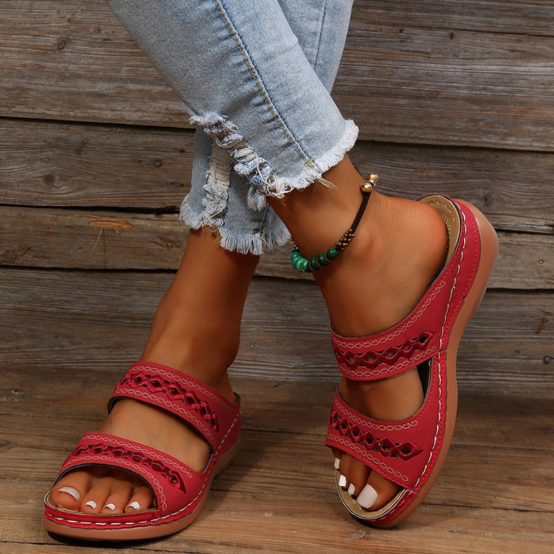 Olivienne | Women’s Open Toe Platform Slip-On Sandals with Double Strap and Wedge Heel