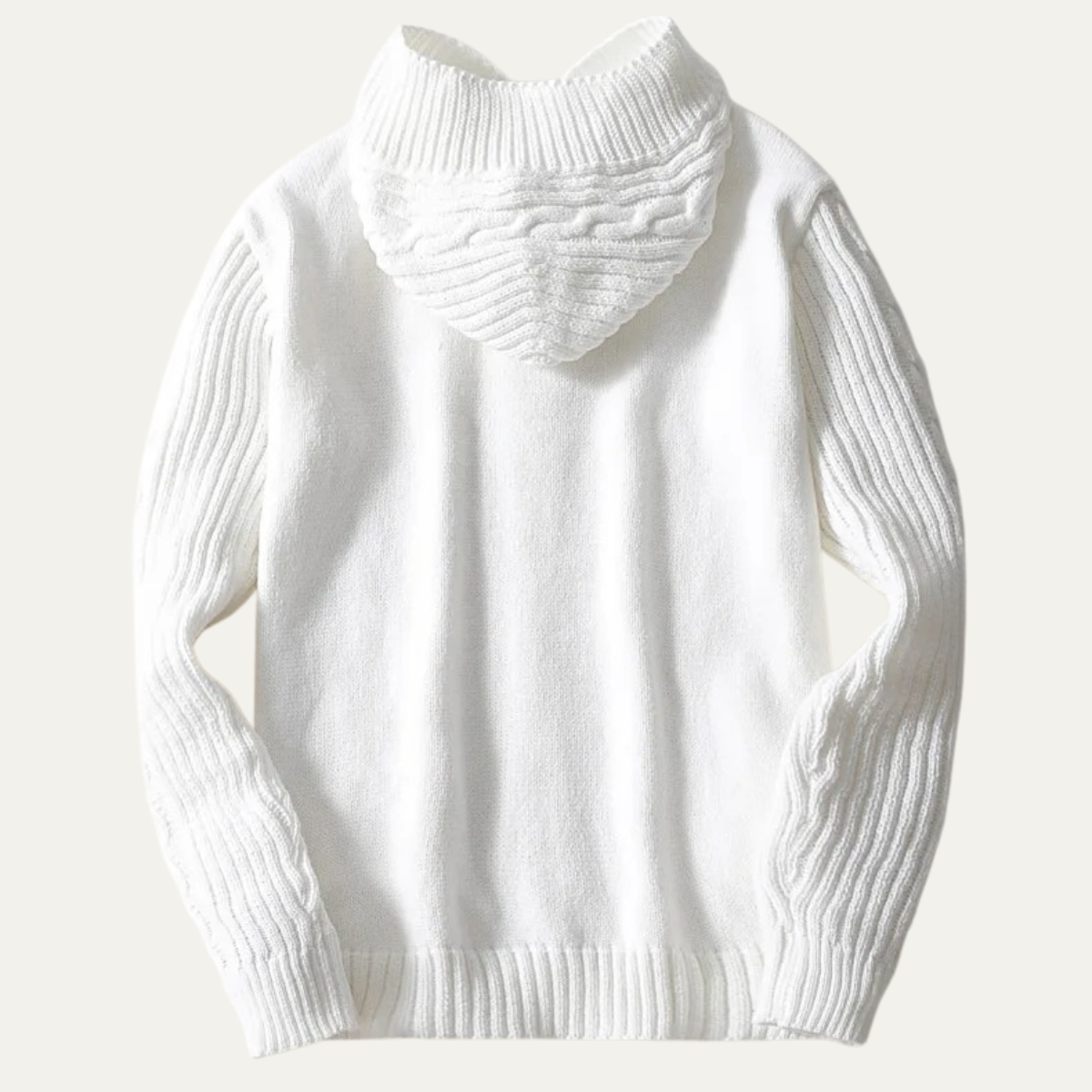 The Trieste Men's White Hooded Cable Knit Winter Cardigan