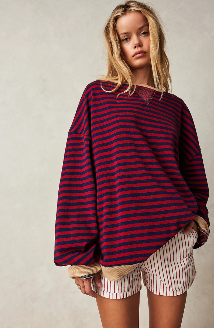 Justine | Women’s Tricolor Striped Oversized Sweatshirt – Casual, Comfortable Style