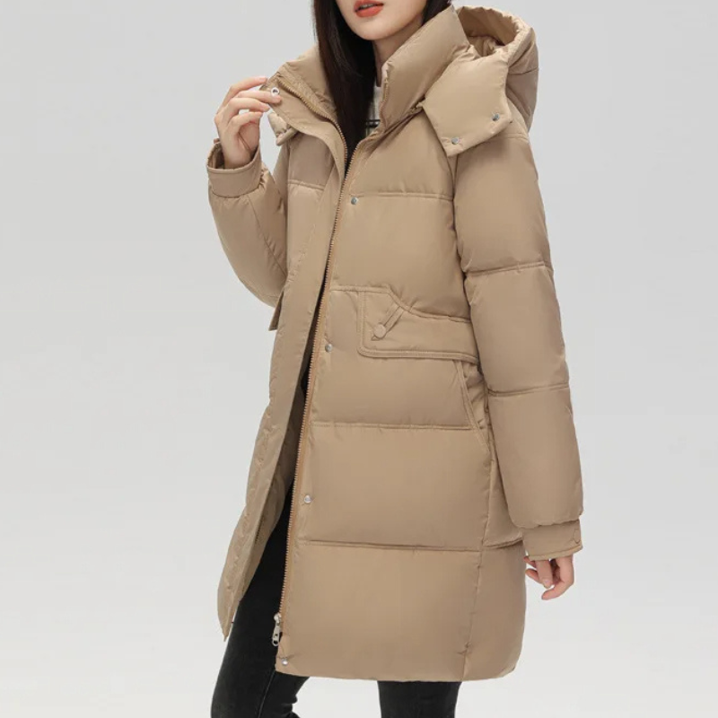 Melina | Women's Padded Long Winter Coat with Hood and Zipper