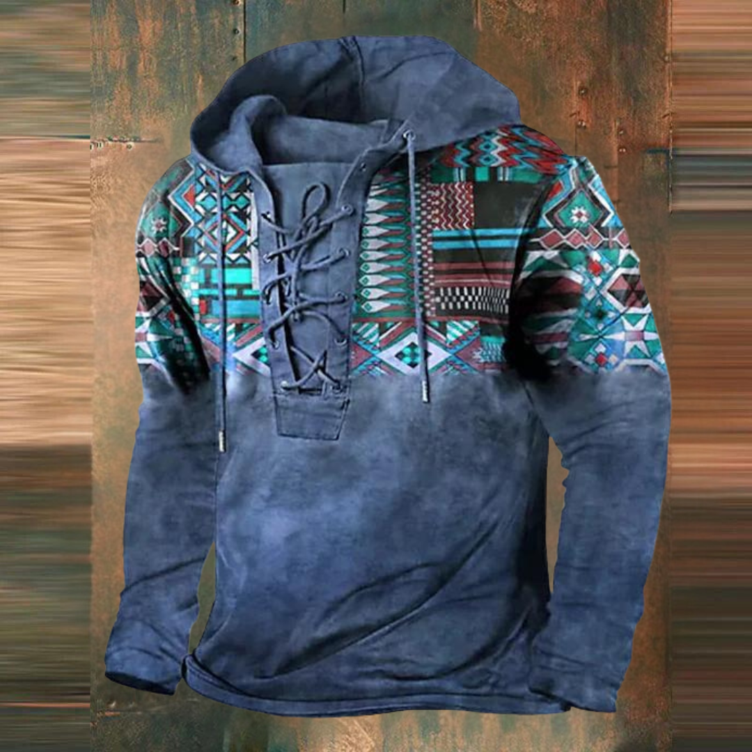 Dirken | Men's Vintage Tribal Print Hoodie with Drawstring